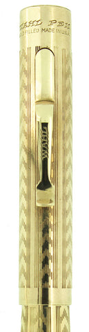 CIRCA 1924 WAHL GOLD FILLED CHEVRON PATTERN FOUNTAIN PEN F-BBB+ FLEX NIB RESTORED OFFERED BY ANTIQUE DIGGER