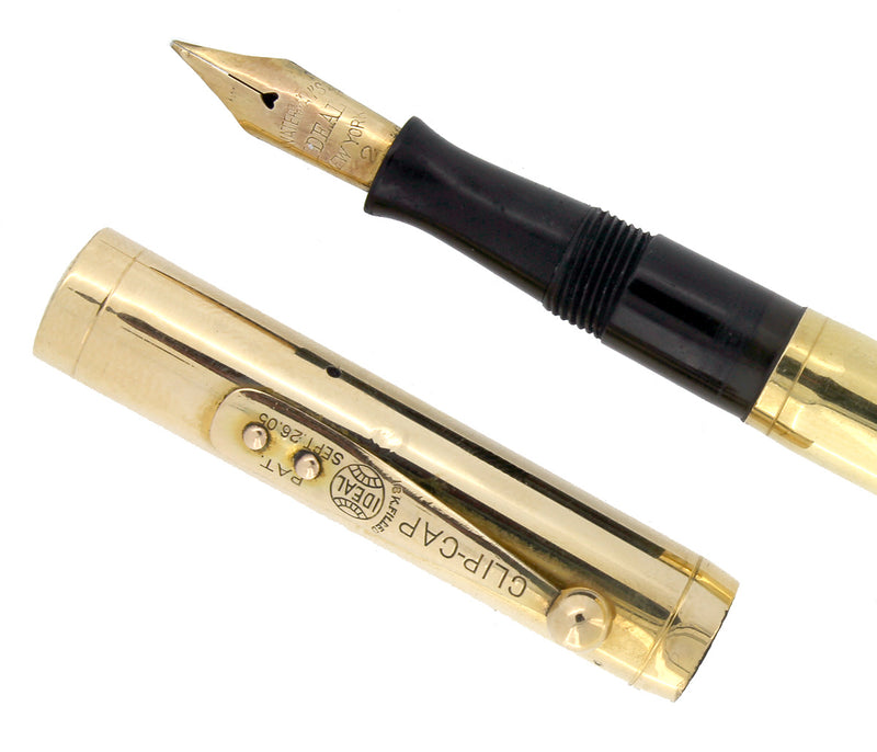 1920s WATERMAN 0552 1/2 SMOOTH GOLD OVERLAY FOUNTAIN PEN XXF - BBB 2.6MM FLEX NIB RESTORED OFFERED BY ANTIQUE DIGGER