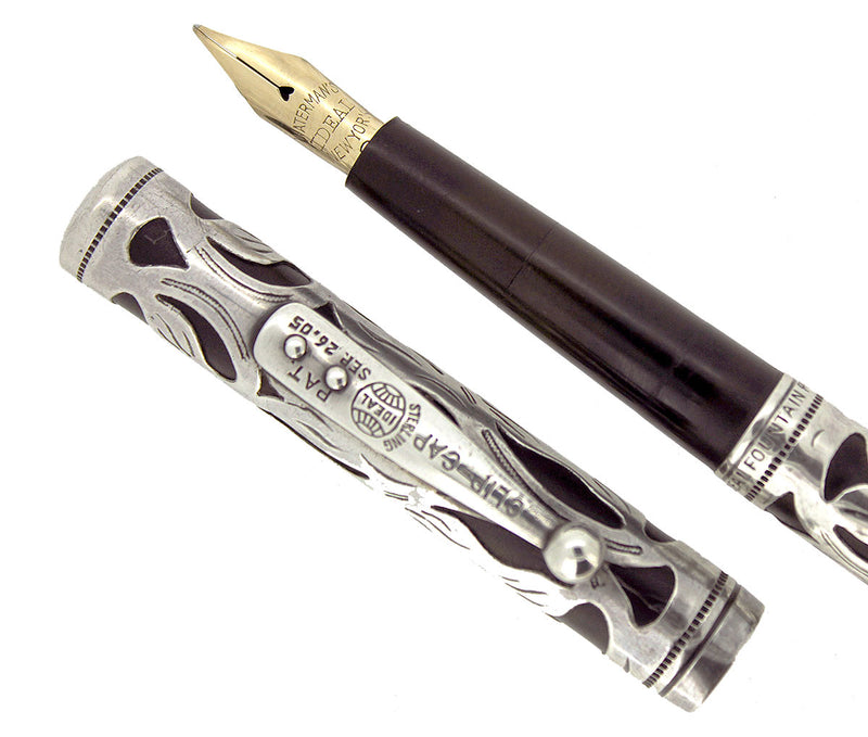 WATERMAN 12 1/2 STERLING OVERLAY EYEDROPPER FOUNTAIN PEN F to BBB FLEX RESTORED OFFERED BY ANTIQUE DIGGER