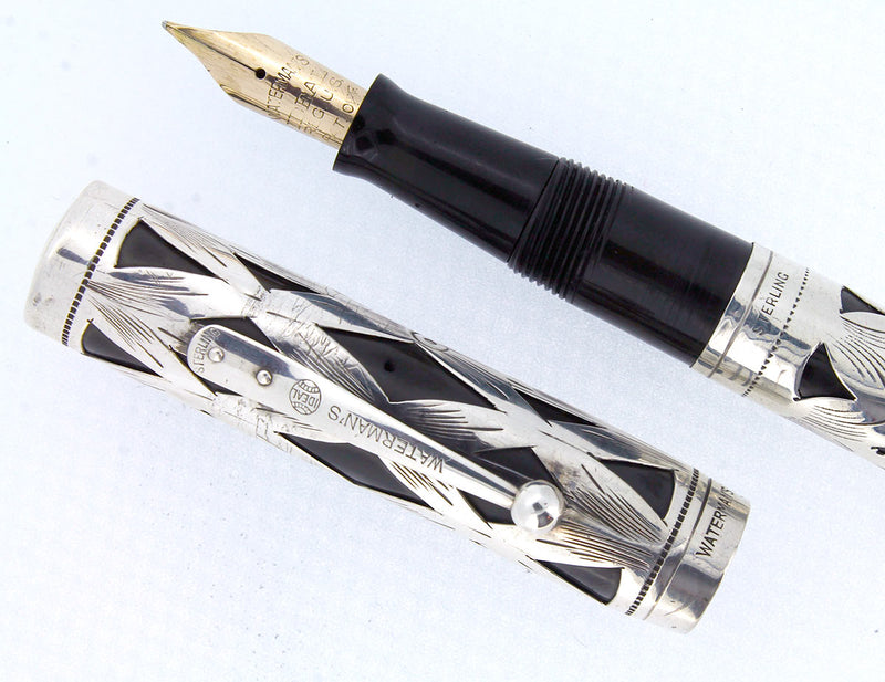 1920S WATERMAN 452 STERLING OVERLAY FOUNTAIN PEN XF to BBB FLEX NIB RESTORED OFFERED BY ANTIQUE DIGGER
