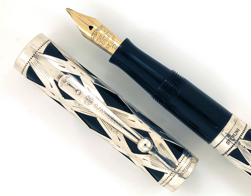 1920s WATERMAN 452 STERLING OVERLAY FOUNTAIN PEN FLEX NIB RESTORED OFFERED BY ANTIQUE DIGGER