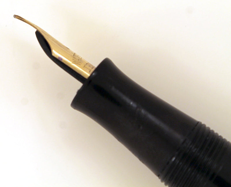 RESTORED 1920s WATERMAN 52 BLACK CHASED HARD RUBBER FOUNTAIN PEN WITH F to BBB+ FLEXIBLE NIB