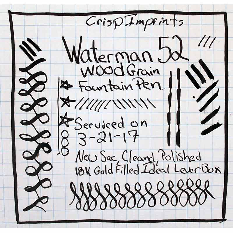 WATERMAN 52 WOOD GRAIN FOUNTAIN PEN WRITING SAMPLE