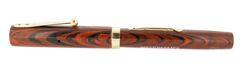 RESTORED 1920s WATERMAN 52 1/2V RED RIPPLE FOUNTAIN PEN F to BBB FLEX NIB OFFERED BY ANTIQUE DIGGER