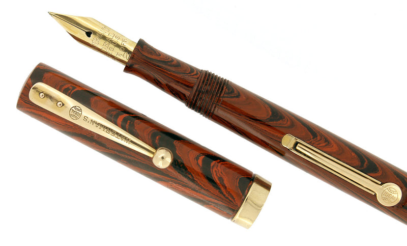 RESTORED 1920s WATERMAN 52 1/2V RED RIPPLE FOUNTAIN PEN F to BBB FLEX NIB OFFERED BY ANTIQUE DIGGER