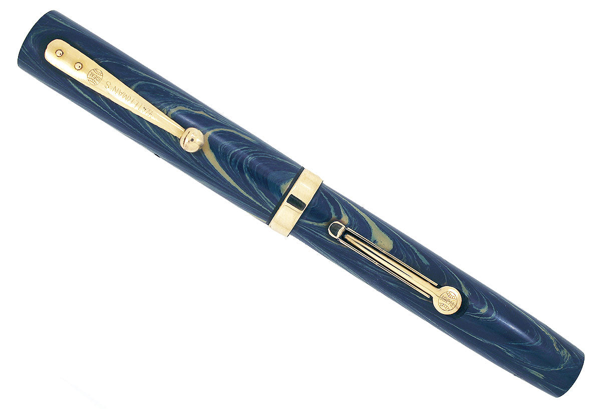 1920s WATERMAN 52V BLUE RIPPLE FOUNTAIN PEN WITH XF to BBB