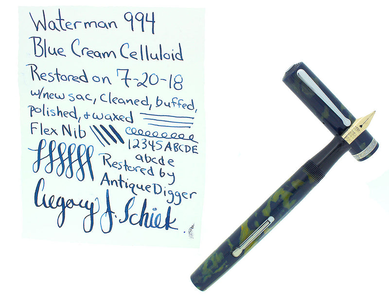 WATERMAN 94 BLUE & CREAM CELLULOID FOUNTAIN PEN F-BB+ FLEX