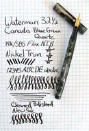 RESTORED WATERMAN'S 32 1/2 FOUNTAIN PEN IN BLUE-GREEN QUARTZ WITH F to BBB FLEXIBLE NIB MADE IN CANADA