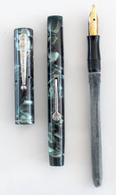 RESTORED WATERMAN'S 32 1/2 FOUNTAIN PEN IN BLUE-GREEN QUARTZ WITH F to BBB FLEXIBLE NIB MADE IN CANADA