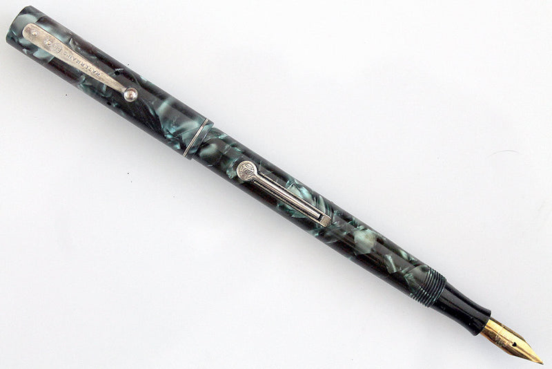 RESTORED WATERMAN'S 32 1/2 FOUNTAIN PEN IN BLUE-GREEN QUARTZ WITH F to BBB FLEXIBLE NIB MADE IN CANADA