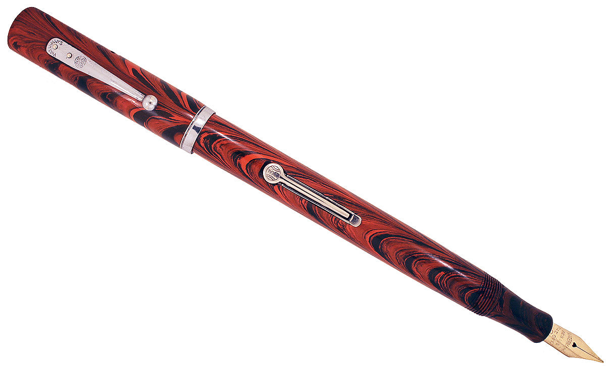 1920s WATERMAN 52 RED RIPPLE FOUNTAIN PEN WITH CHROME TRIM XXF to