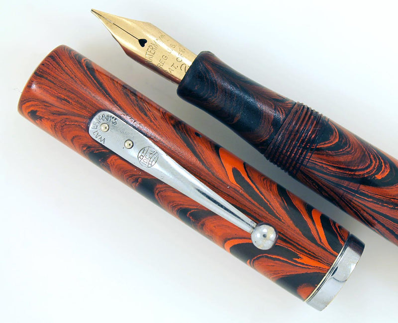 1920s WATERMAN 52 RED RIPPLE FOUNTAIN PEN WITH CHROME TRIM XXF to BBB+ FLEX NIB RESTORED OFFERED BY ANTIQUE DIGGER