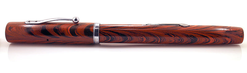1920s WATERMAN 52 RED RIPPLE FOUNTAIN PEN WITH CHROME TRIM XXF to BBB+ FLEX NIB RESTORED OFFERED BY ANTIQUE DIGGER