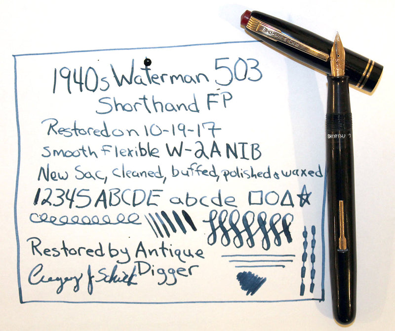 CIRCA 1948 WATERMAN 503 SHORTHAND FOUNTAIN PEN M - BBB FLEX NIB RED CAP RESTORED OFFERED BY ANTIQUE DIGGER