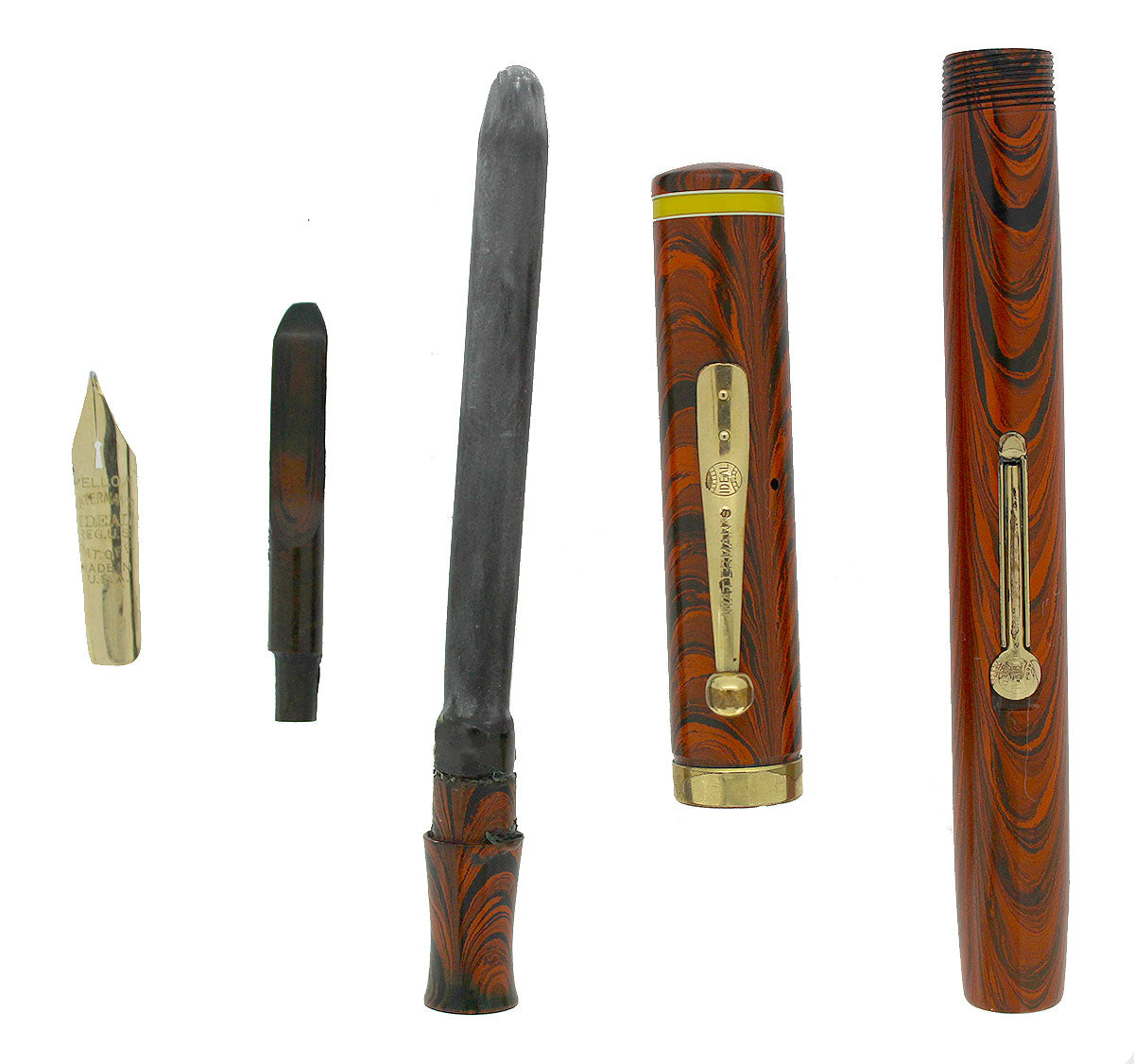 1920S WATERMAN #7 RED RIPPLE YELLOW CAP BAND & KEYHOLE NIB 1920S WATERMAN #7 RED RIPPLE YELLOW CAP BAND & KEYHOLE NIB