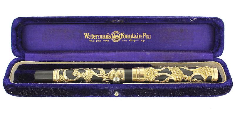 RARE C1910 WATERMAN CHASED FILIGREE 0514 GOLD FILLED FOUNTAIN PEN RESTORED OFFERED BY ANTIQUE DIGGER