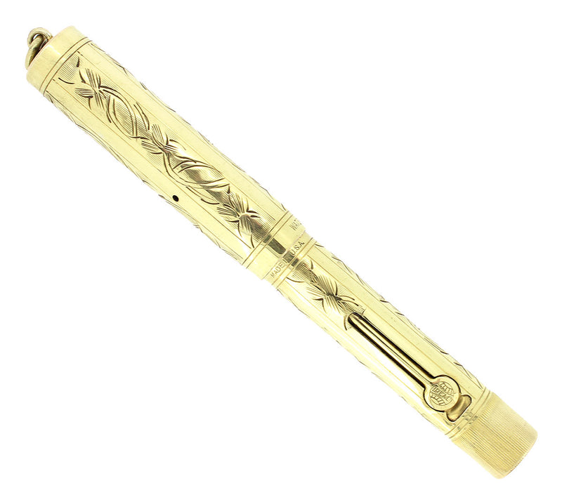C1925 WATERMAN 18K GOLD FILLED PANSY PANEL 0552 1/2V FOUNTAIN PEN RESTORED OFFERED BY ANTIQUE DIGGER