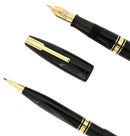 1941 WATERMAN JET BLACK 100 YEAR STANDARD SIZE FOUNTAIN PEN & PENCIL F-BBB NIB RESTORED OFFERED BY ANTIQUE DIGGER