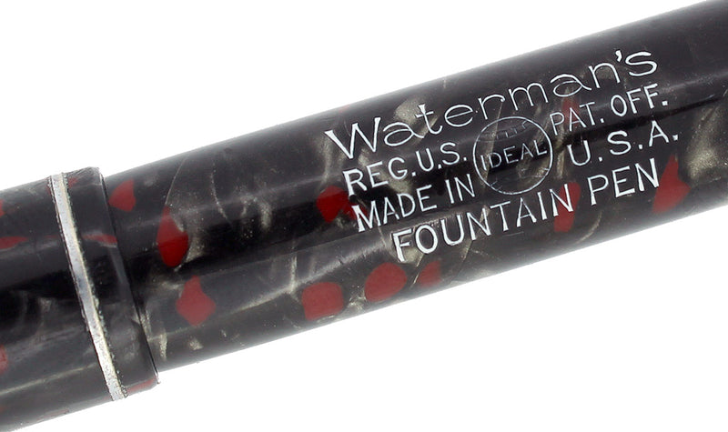 EARLY 1930S WATERMAN 3V GRAY & RED MARBLED FOUNTAIN PEN M-BBB FLEX NIB RESTORED OFFERED BY ANTIQUE DIGGER