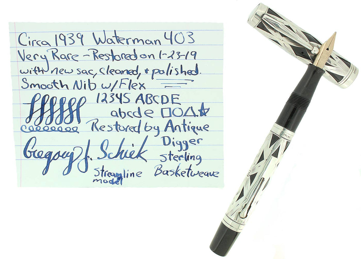 1939 WATERMAN 403 STERLING BASKETWEAVE FOUNTAIN PEN F - BBB FLEX