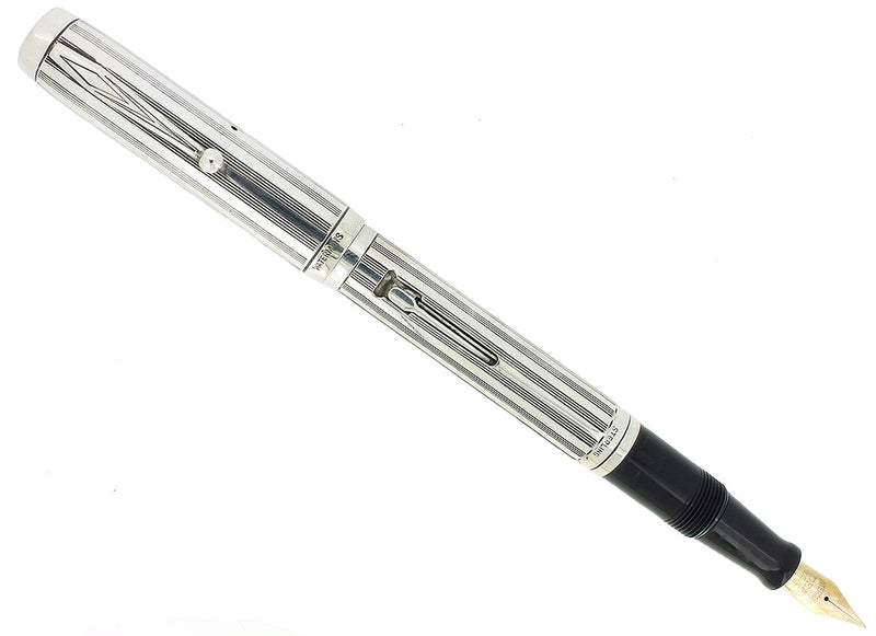1944 WATERMAN 403 STERLING SHERATON OVERLAY FOUNTAIN PEN F-BBB FLEX NIB RESTORED OFFERED BY ANTIQUE DIGGER