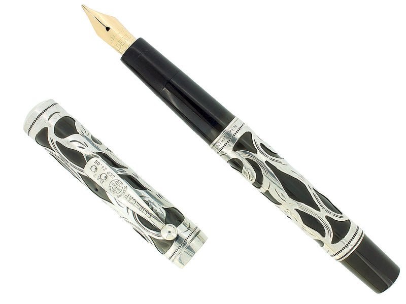 C1910 WATERMAN 416 STERLING ART NOUVEAU OVERLAY PATTERN FOUNTAIN PEN RESTORED OFFERED BY ANTIQUE DIGGER