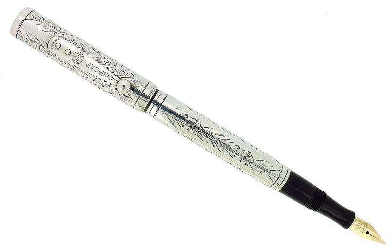 C1920 WATERMAN 472 1/2 STERLING PANSY PANEL F-BBB NIB FOUNTAIN PEN RESTORED OFFERED BY ANTIQUE DIGGER