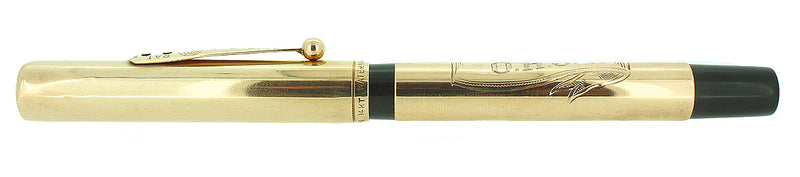 1917 WATERMAN 514 SMOOTH SOLID 14K GOLD OVERLAY STUB NIB FOUNTAIN PEN RESTORED OFFERED BY ANTIQUE DIGGER
