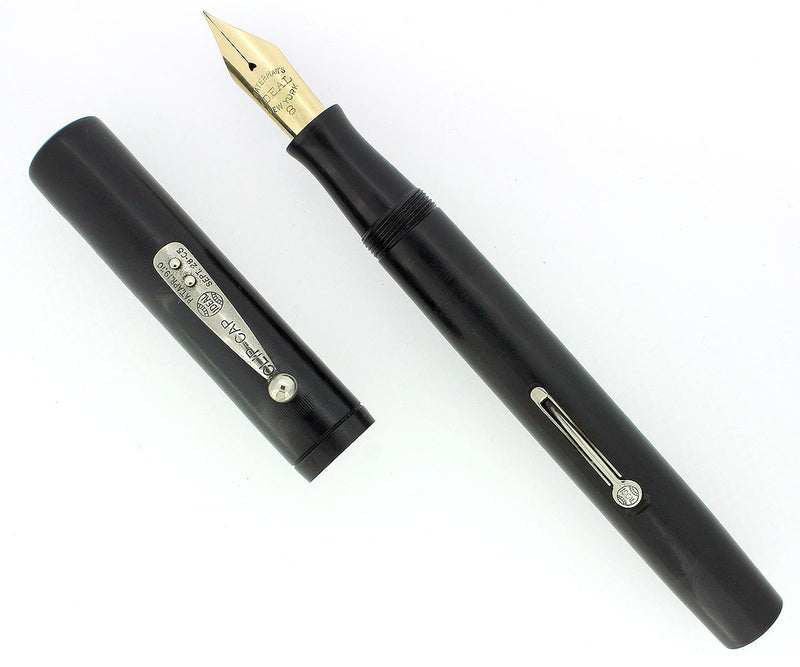 1920s WATERMAN 58 BLACK CHASED HARD RUBBER M-BBB+ FLEX NIB FOUNTAIN PEN RESTORED OFFERED BY ANTIQUE DIGGER