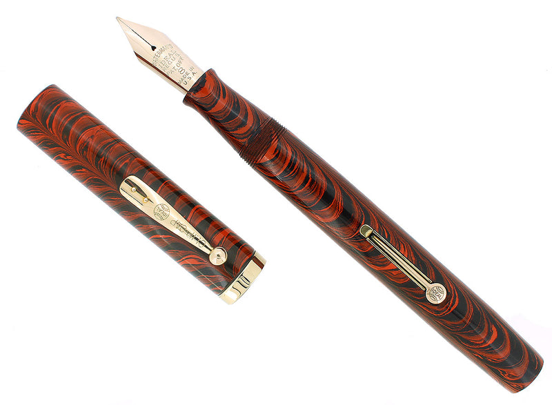 CIRCA 1928 WATERMAN 58 RED RIPPLE F-BBB FLEX NIB FOUNTAIN PEN RESTORED OFFERED BY ANTIQUE DIGGER