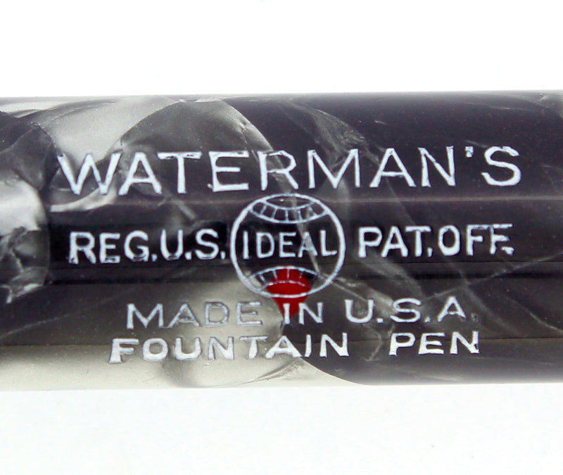 EARLY 1930S WATERMAN 94 GRAY & RED MARBLED FOUNTAIN PEN F-BB FLEX NIB RESTORED OFFERED BY ANTIQUE DIGGER