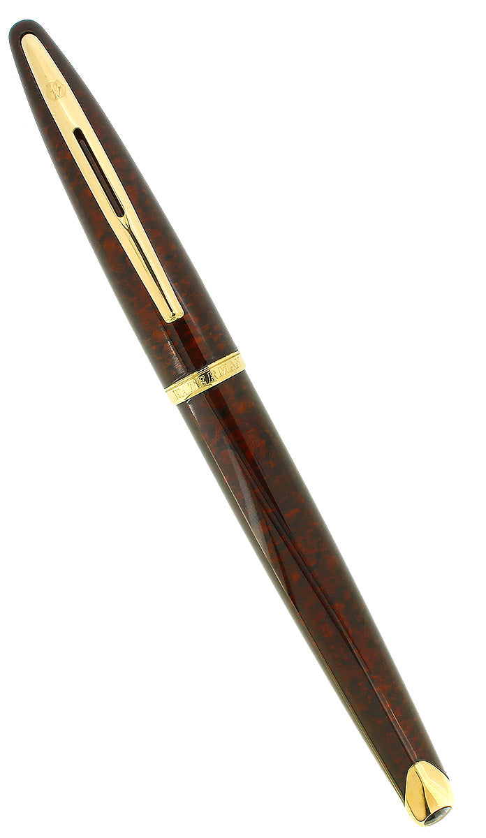 WATERMAN CARENE AMBER SHIMMER 18K MEDIUM NIB FOUNTAIN PEN MINT IN BOX OFFERED BY ANTIQUE DIGGER