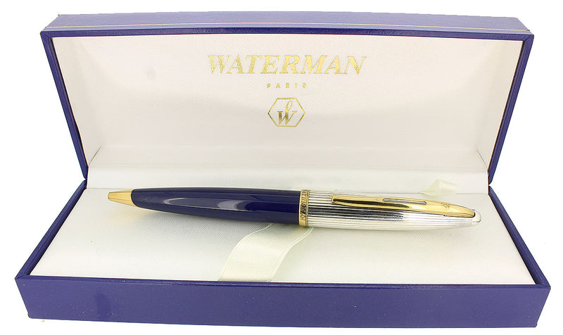 1990S WATERMAN CARENE SILVER CAP BLUE LACQUER BARREL BALLPOINT PEN MINT CONDITION OFFERED BY ANTIQUE DIGGER