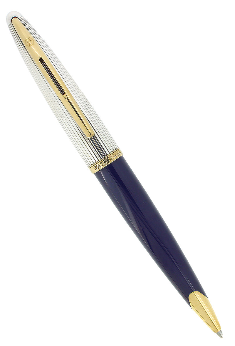 1990S WATERMAN CARENE SILVER CAP BLUE LACQUER BARREL BALLPOINT PEN MINT CONDITION OFFERED BY ANTIQUE DIGGER