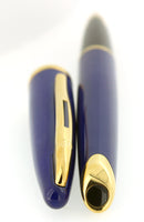 WATERMAN CARENE ABYSS BLUE FOUNTAIN PEN WITH GOLD PLATED TRIM 18K MEDIUM NIB MINT IN BOX OFFERED BY ANTIQUE DIGGER