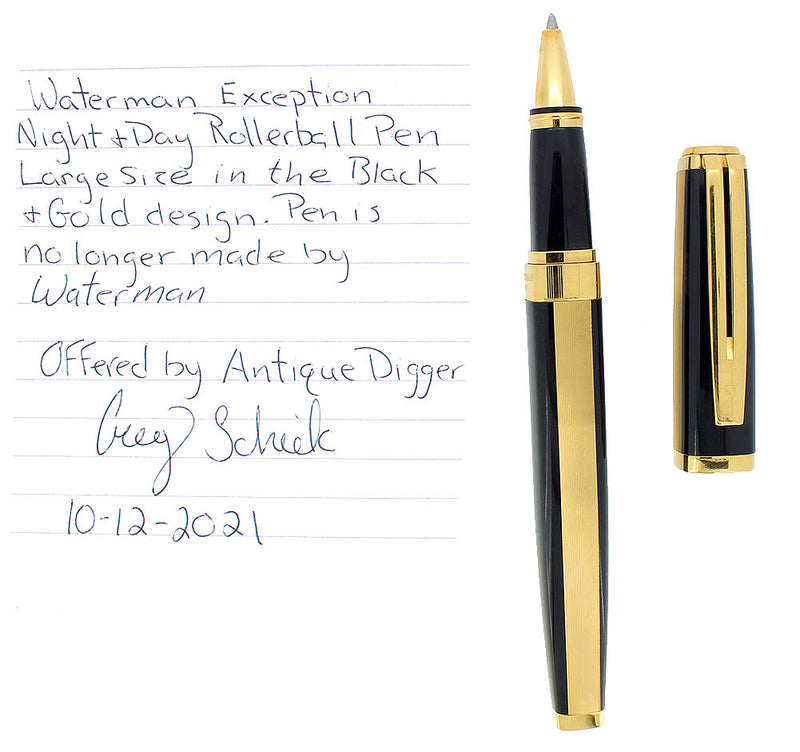 WATERMAN EXCEPTION NIGHT & DAY GOLD ROLLERBALL PEN IN BOX W/PAPERS MINT OFFERED BY ANTIQUE DIGGER