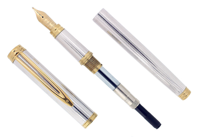 WATERMAN GENTLEMAN STERLING SILVER FLUTED FOUNTAIN PEN 18K BROAD NIB RESTORED OFFERED BY ANTIQUE DIGGER