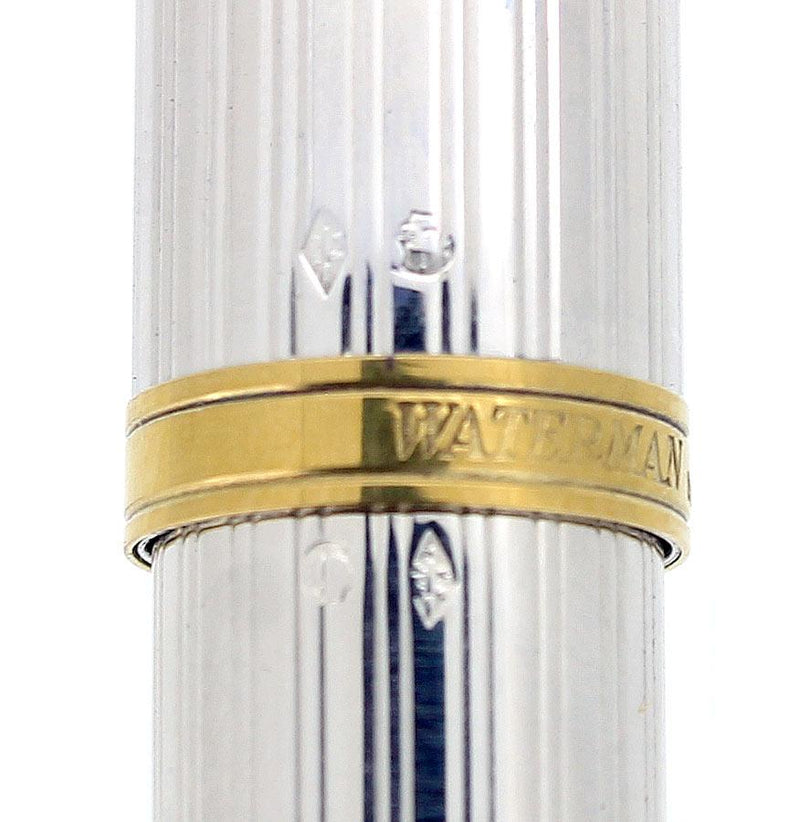 WATERMAN GENTLEMAN STERLING SILVER FLUTED FOUNTAIN PEN 18K BROAD NIB ORIGINAL BOX RESTORED OFFERED BY ANTIQUE DIGGER