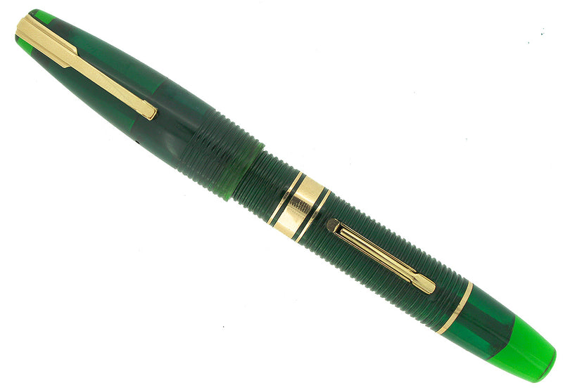 1940 TRANSPARENT GREEN WATERMAN 100 YEAR OVERSIZE FOUNTAIN PEN XF-B SEMI-FLEX NIB RESTORED OFFERED BY ANTIQUE DIGGER