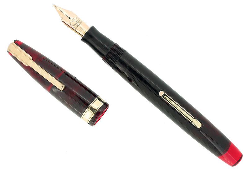 1940s WATERMAN TRANSPARENT RED HUNDRED YEAR FOUNTAIN PEN M-BBB NIB RESTORED OFFERED BY ANTIQUE DIGGER