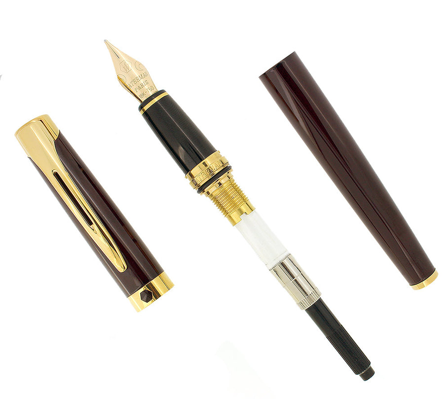 WATERMAN L'ETALON BURGUNDY FOUNTAIN PEN MEDIUM 18K NIB MINT IN BOX