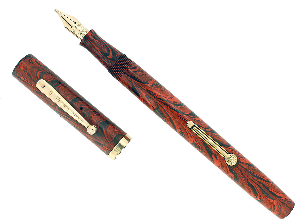 1920S WATERMAN #52 RED RIPPLE FOUNTAIN PEN XF-BBBB FLEX RARE MUSIC NIB