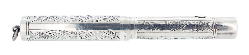 C1917 WATERMAN STERLING PANSY PANEL 452 1/2V XF-BBB NIB FOUNTAIN PEN & PENCIL SET RESTORED OFFERED BY ANTIQUE DIGGER