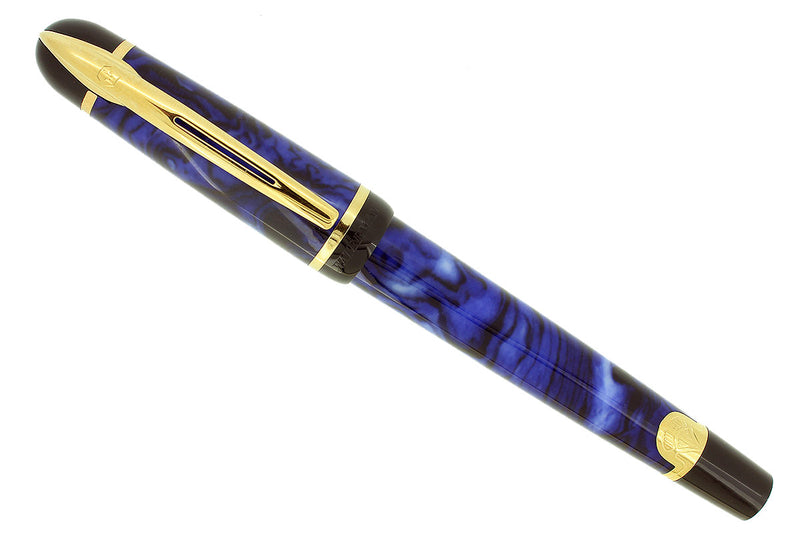 1990S WATERMAN PHILEAS BLUE MARBLE GOLD TRIM FOUNTAIN PEN NEW IN BOX NEVER INKED OFFERED BY ANTIQUE DIGGER