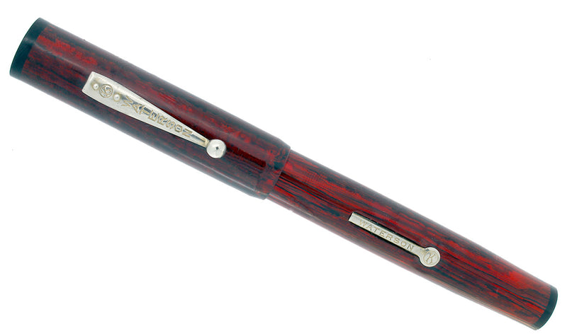 CIRCA 1920s WATERSON OVERSIZE RED WOODGRAIN HARD RUBBER FOUNTAIN PEN IN RESTORED CONDITION OFFERED BY ANTIQUE DIGGER