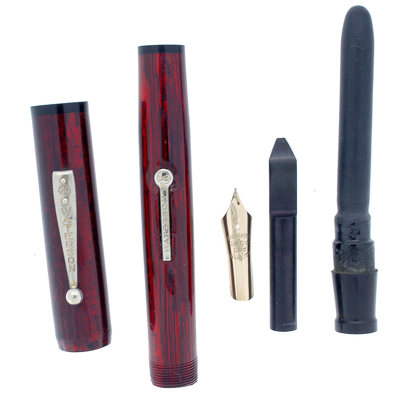 CIRCA 1920s WATERSON OVERSIZE RED WOODGRAIN HARD RUBBER FOUNTAIN PEN IN RESTORED CONDITION OFFERED BY ANTIQUE DIGGER