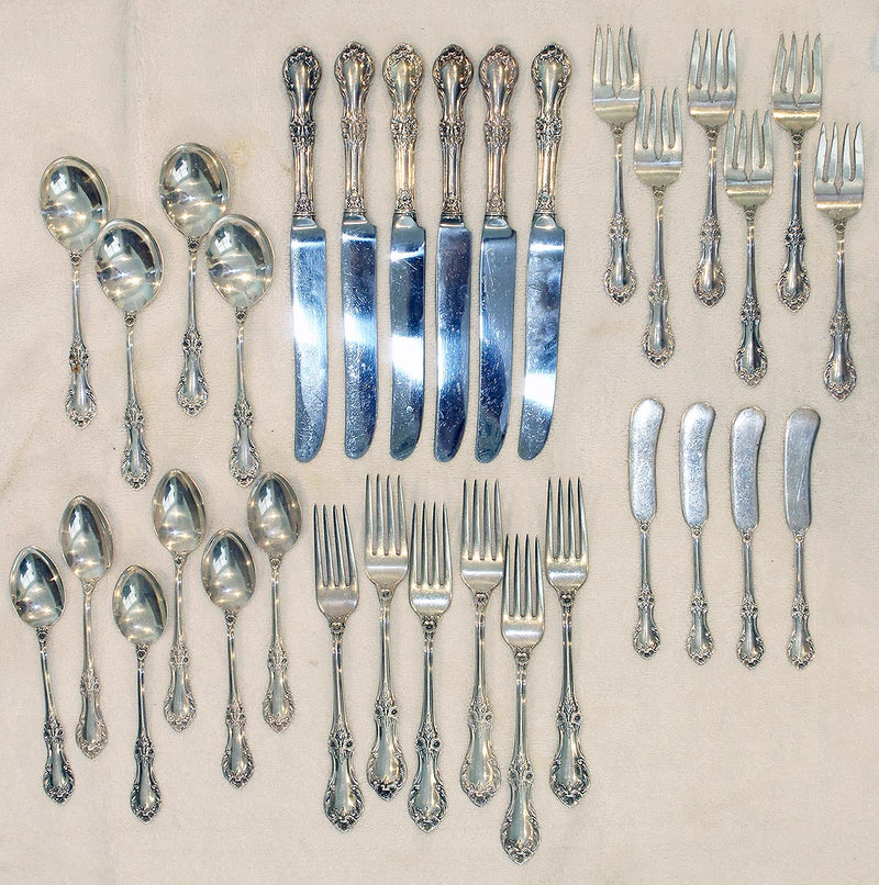 1948 STERLING SILVER INTERNATIONAL SILVER 32 PCS SET WILD ROSE PATTERN OFFERED BY ANTIQUE DIGGER
