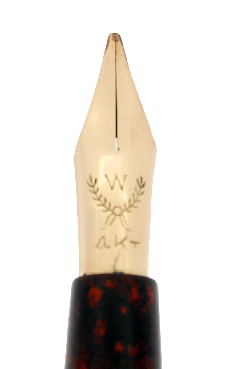 C1908 PAUL E. WIRT TAPER CAP MOTTLED RED HARD RUBBER FOUNTAIN PEN RESTORED OFFERED BY ANTIQUE DIGGER