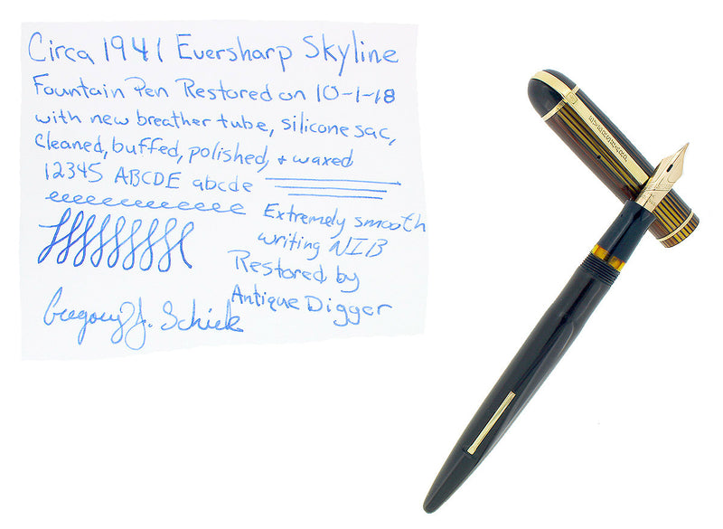 CIRCA 1941 EVERSHARP SKYLINE STANDARD SIZE FOUNTAIN PEN SMOOTH NIB RESTORED OFFERED BY ANTIQUE DIGGER