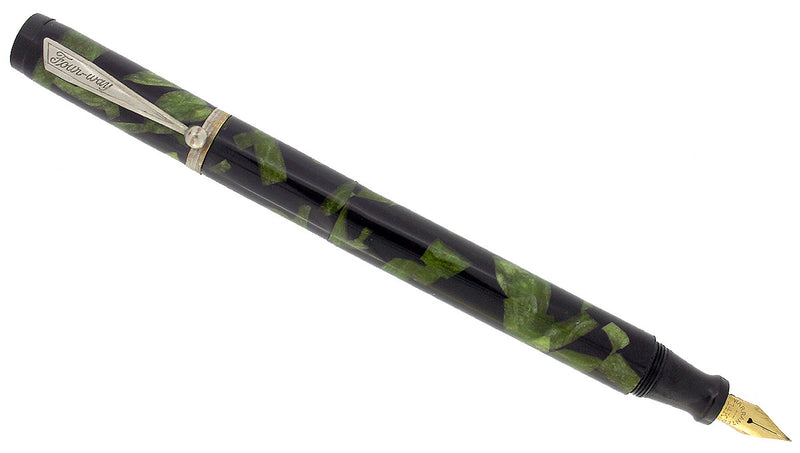 CIRCA 1933 FOUR WAY FOUNTAIN PEN GREEN BLACK MARBLED CELLULOID 2 NIBS SCARCE RESTORED OFFERED BY ANTIQUE DIGGER
